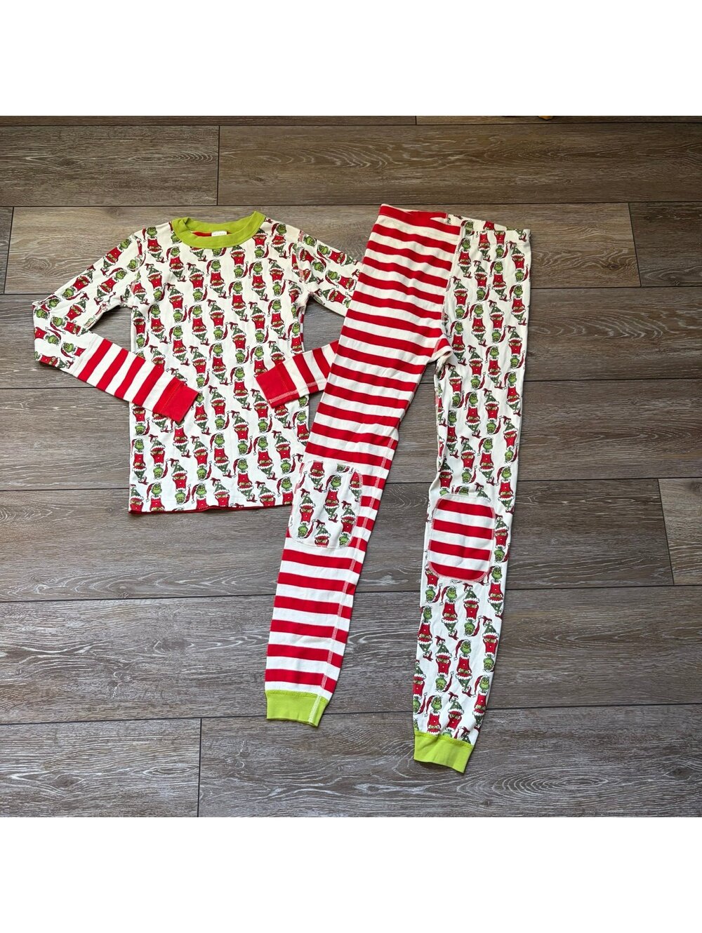 Hanna Andersson Patchwork Grinch 14-16 Long Johns